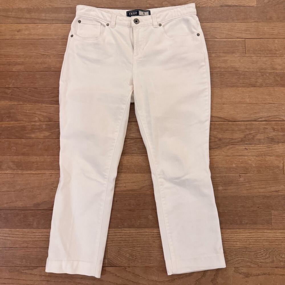 Izod Matchstick women's white straight leg cropped chino pants size small S
b67